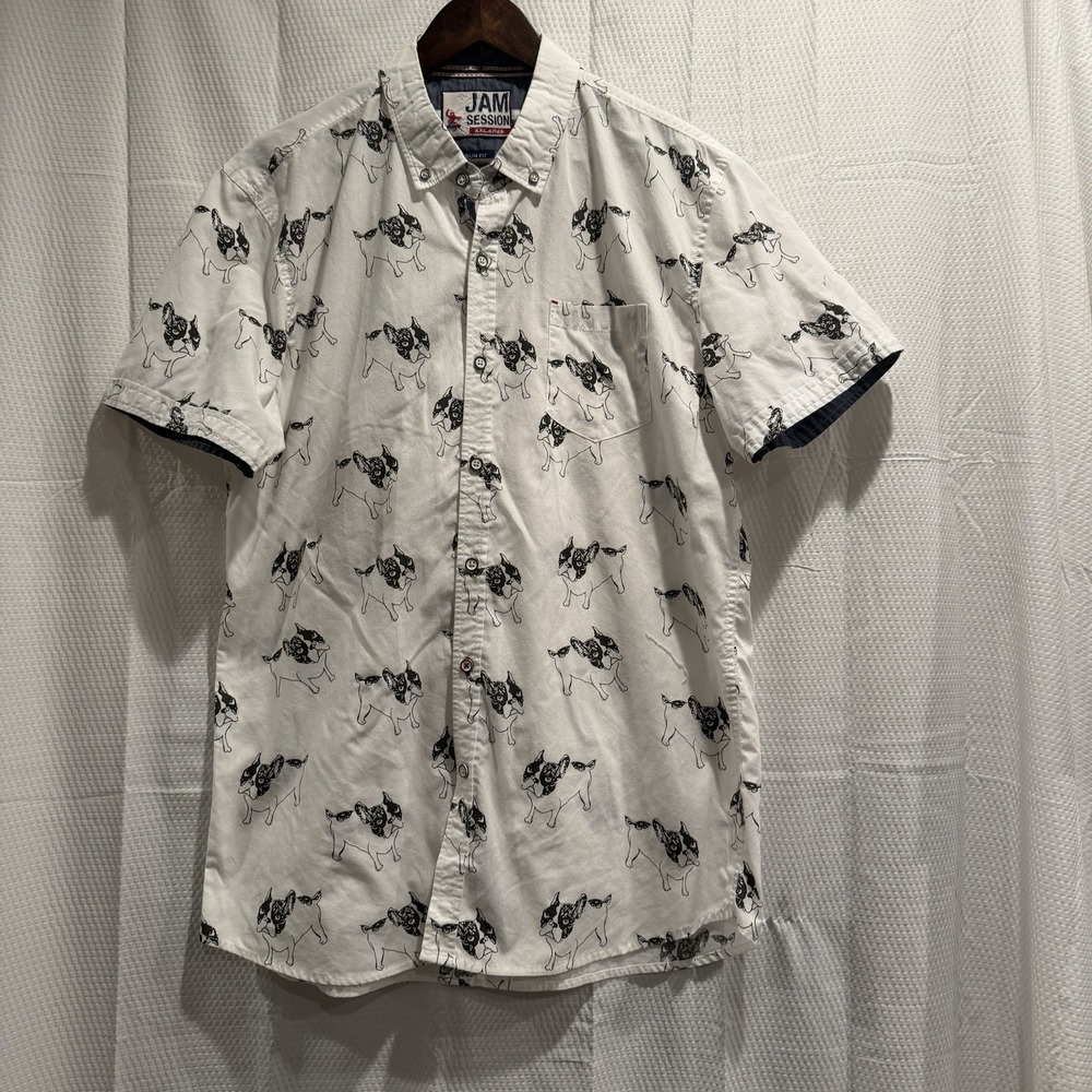 JAM SESSION Shirt Mens Slim Fit XXL SS Button Down French Bulldog Boston Terrier